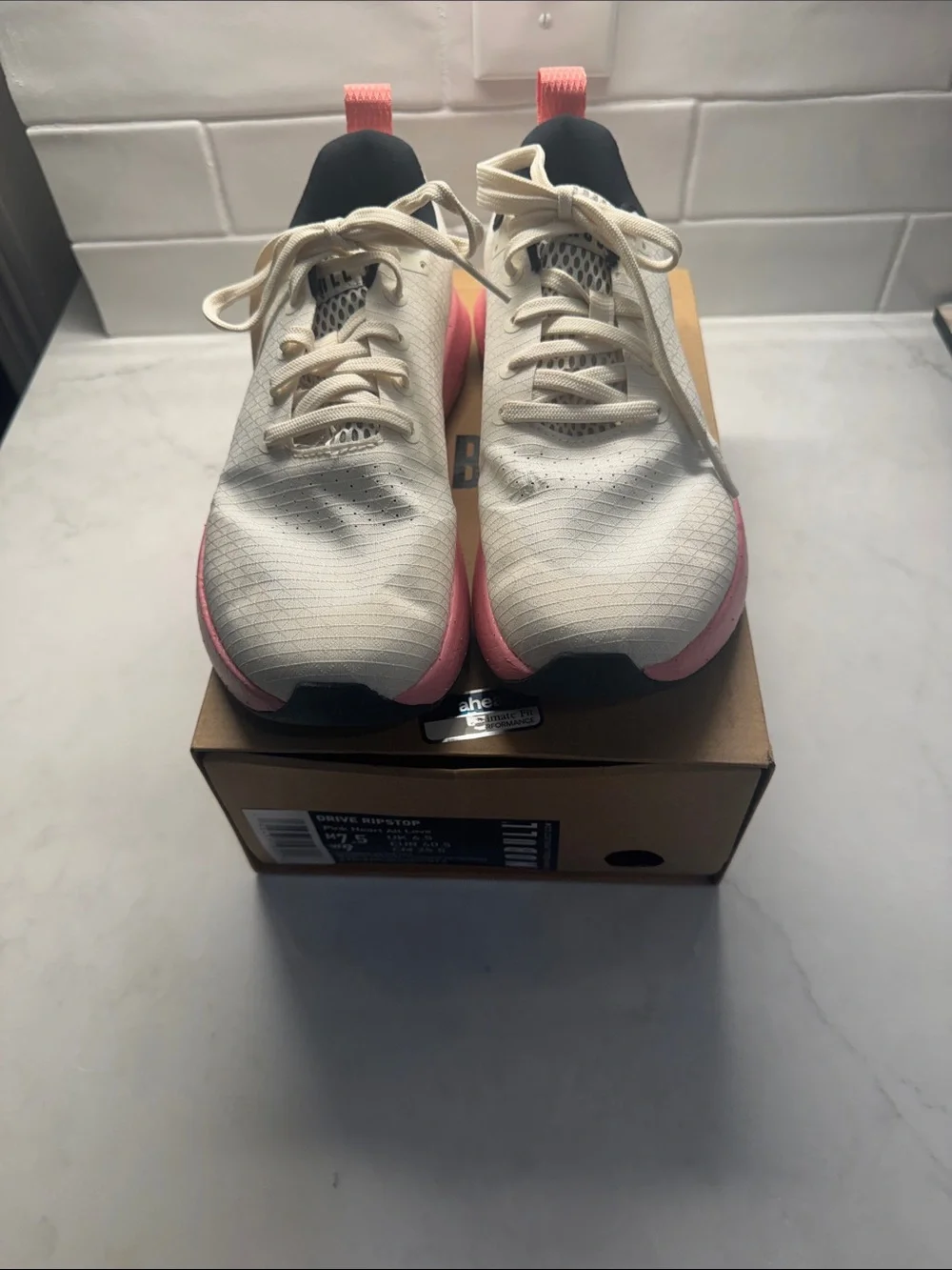 NEW IN BOX- NOBULL women's Cream Sneakers with Pink Accents